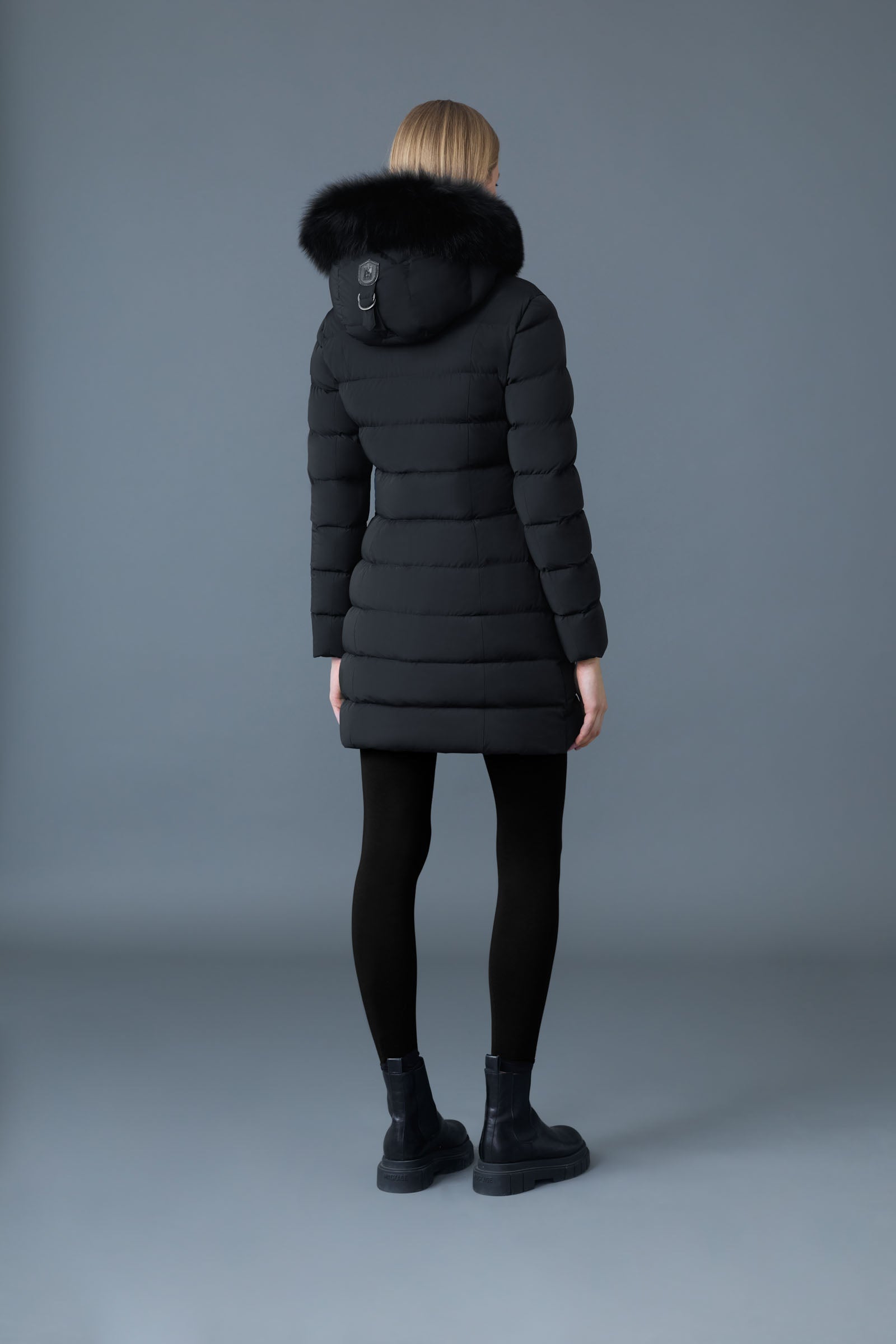 CALLA-BX Agile-360 stretch light down coat with blue fox fur collar