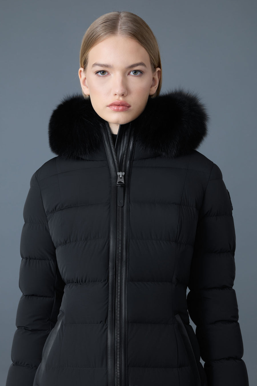 CALLA-BX Agile-360 stretch light down coat with blue fox fur collar