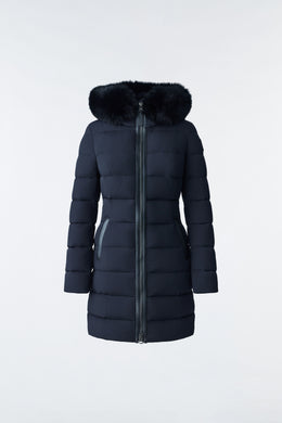 CALLA-BX Agile-360 stretch light down coat with blue fox fur collar