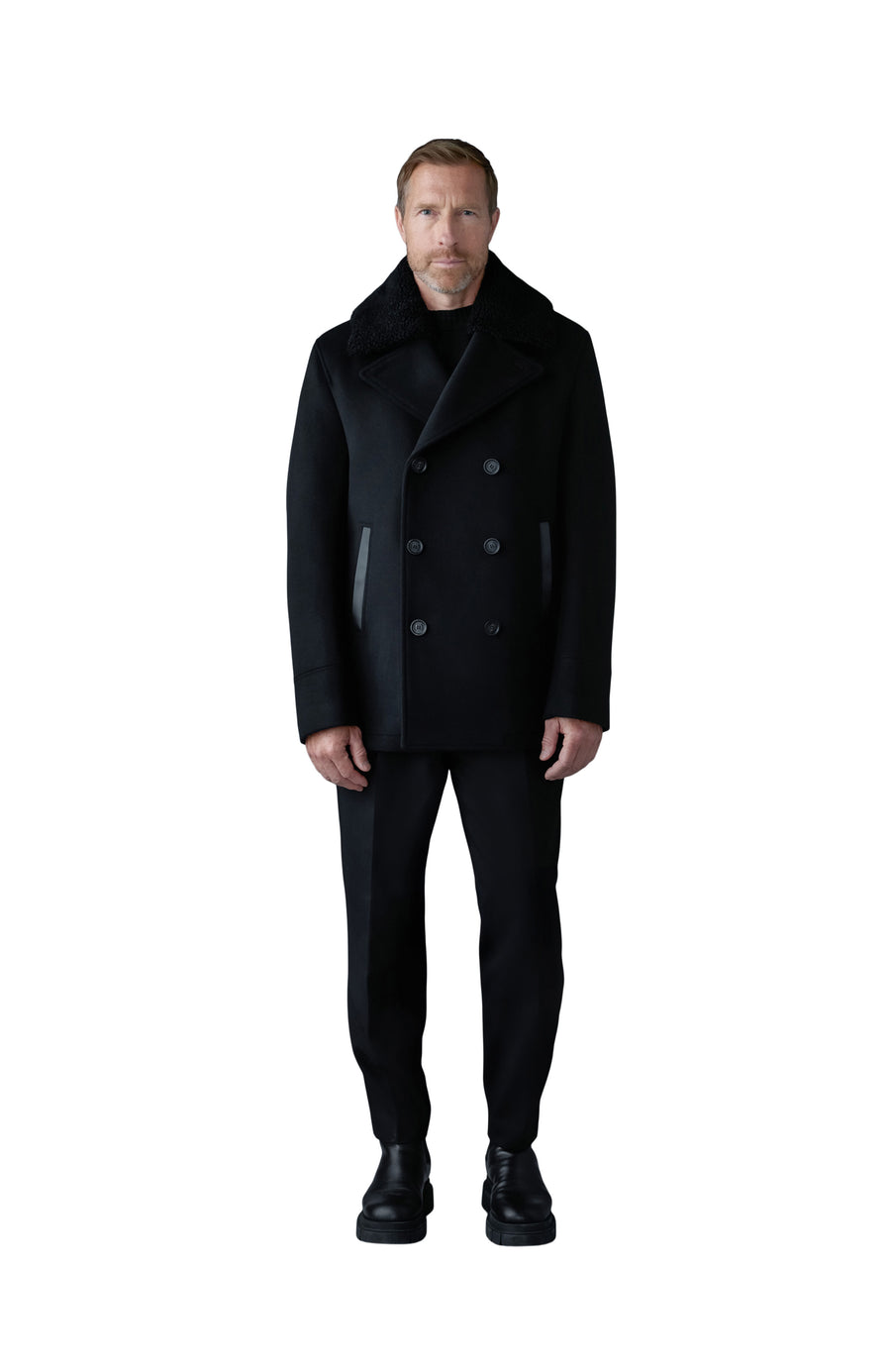 Mackage COLE wool double-breasted jacket with shearling collar