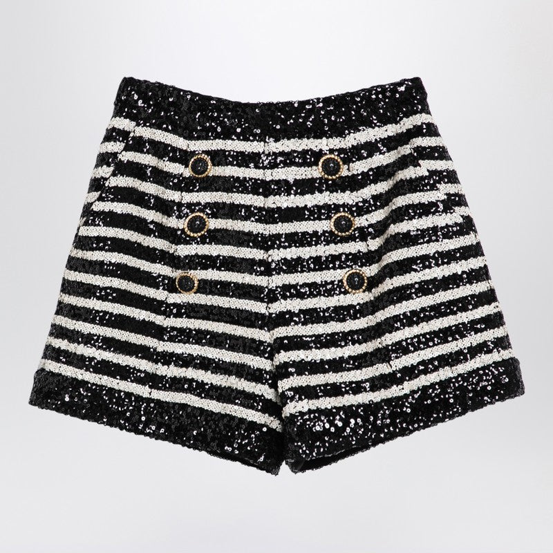 Balmain Black/white striped shorts with sequins