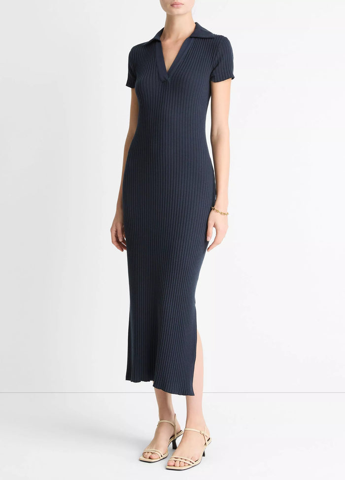 Ribbed Cotton-Blend Polo Dress