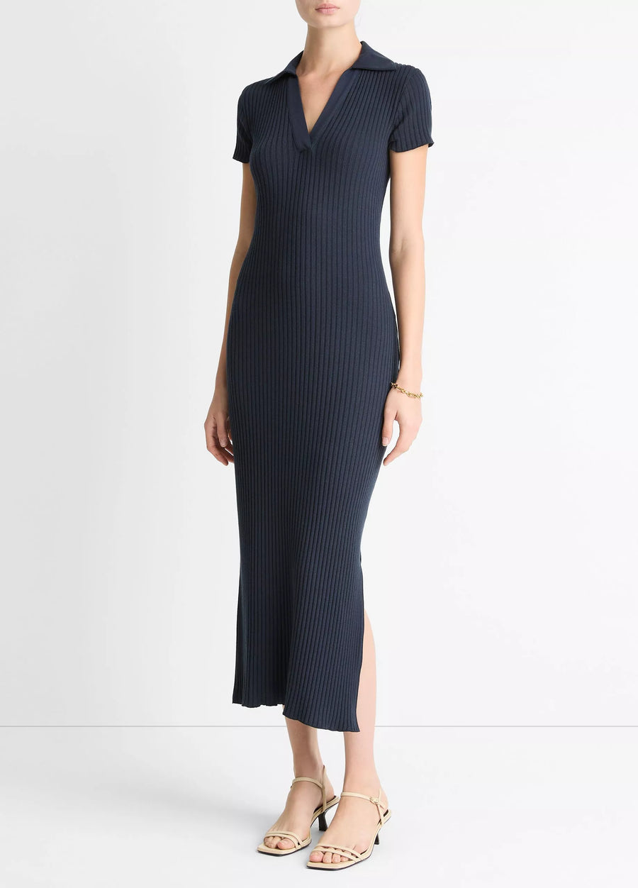 Ribbed Cotton-Blend Polo Dress
