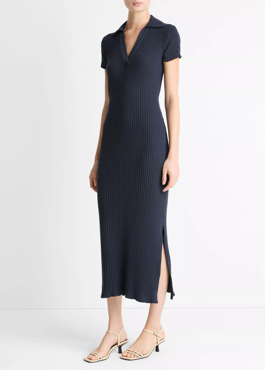 Ribbed Cotton-Blend Polo Dress