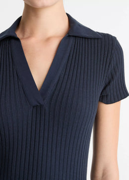 Ribbed Cotton-Blend Polo Dress