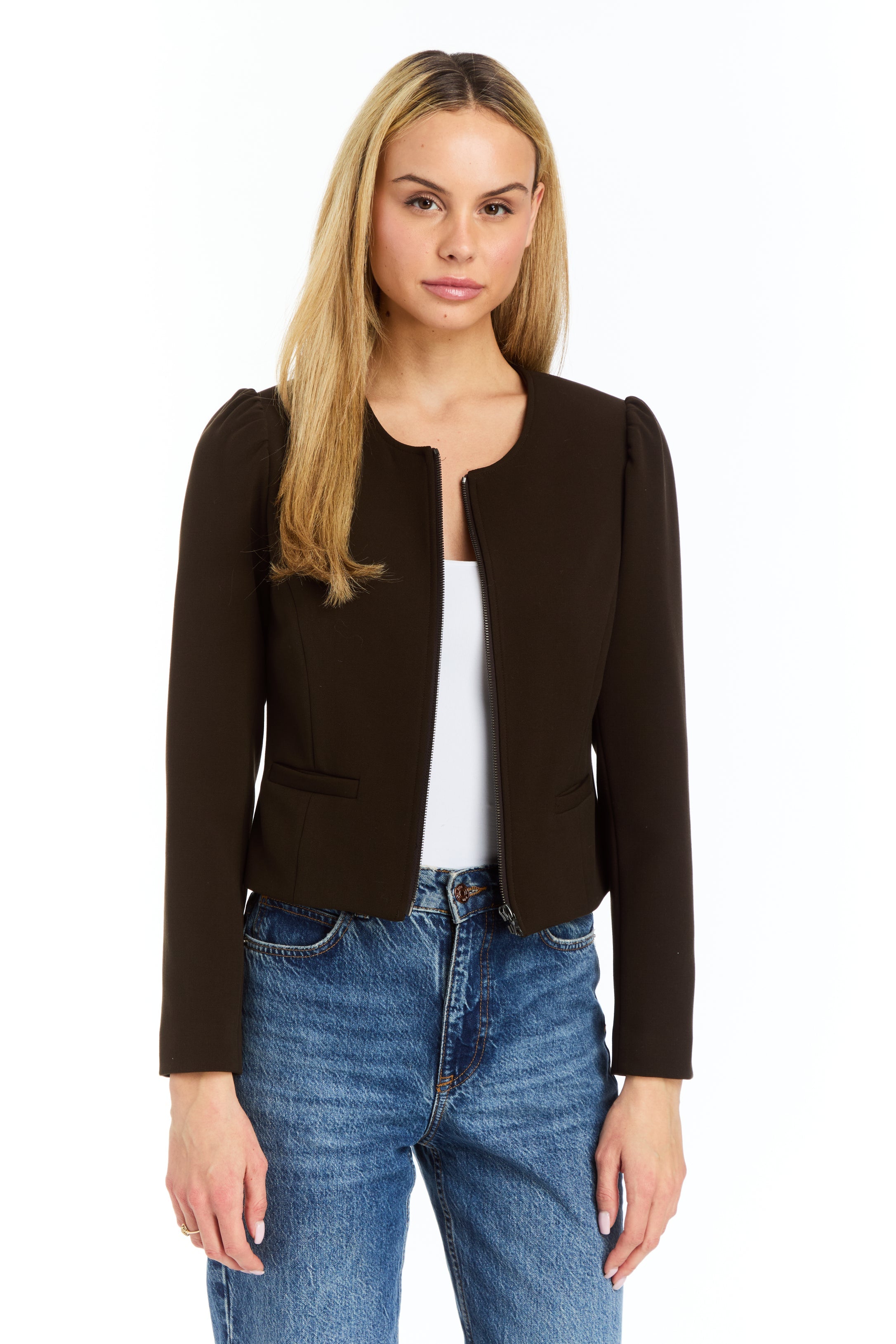Drew Bryn Chocolate Zip-Front Jacket