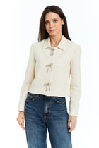 Drew Chris Ivory Rhinestone Bow Tweed Jacket