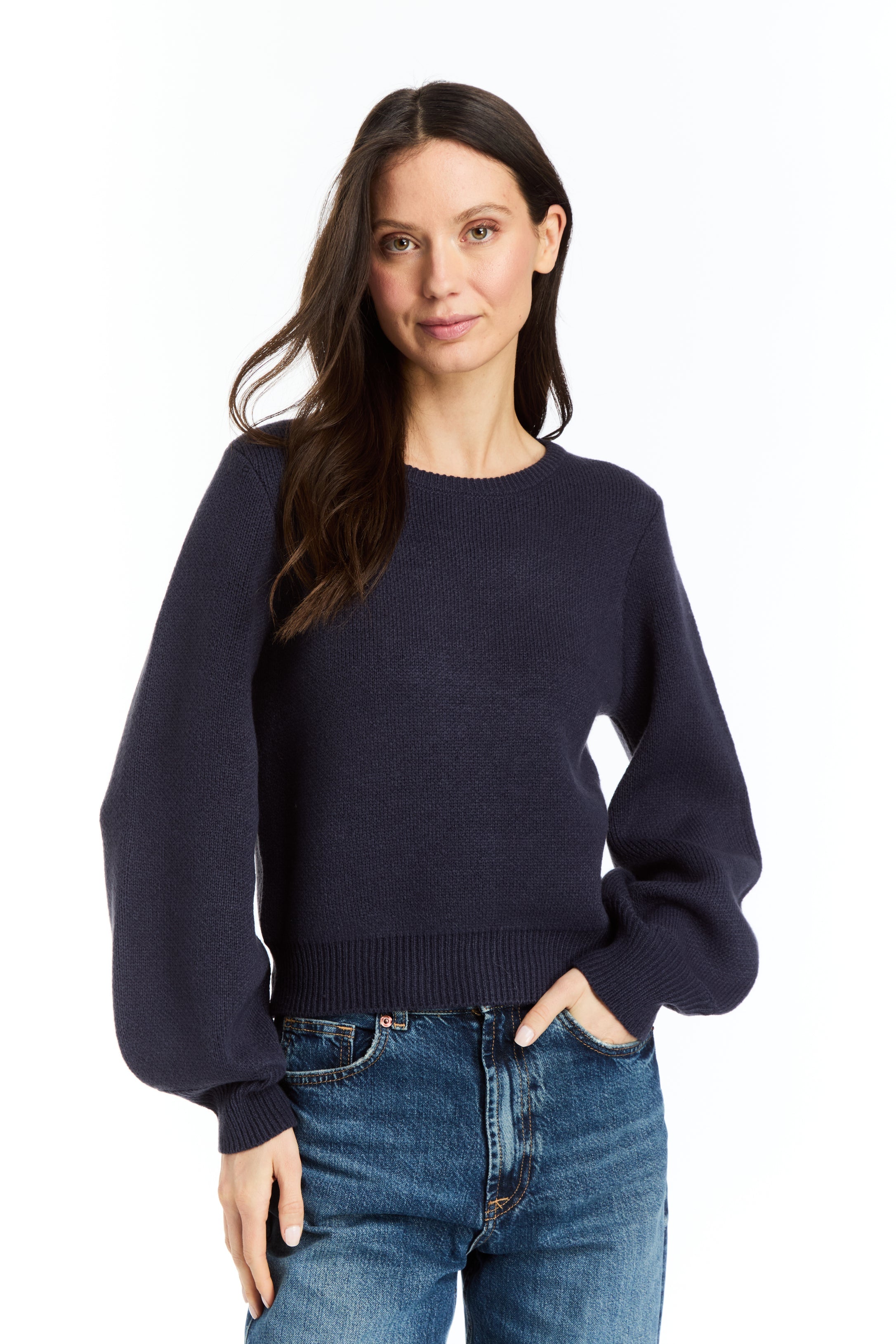 Drew Cyrus Navy Bell Sleeve Sweater
