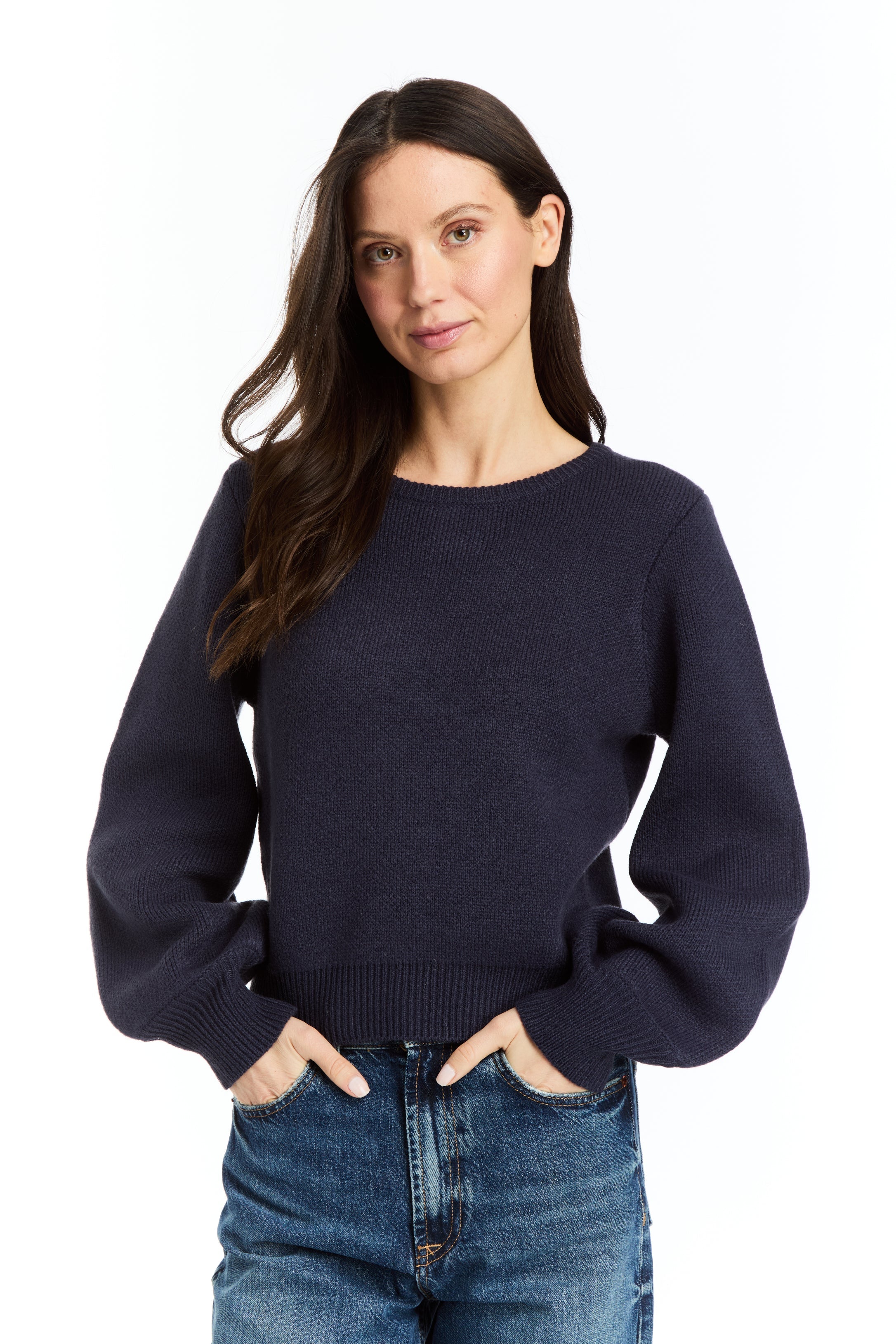Drew Cyrus Navy Bell Sleeve Sweater