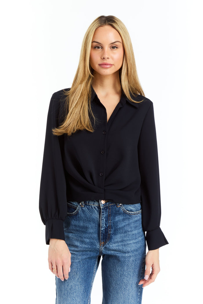 Drew Nick Navy Satin Back Crepe Blouse