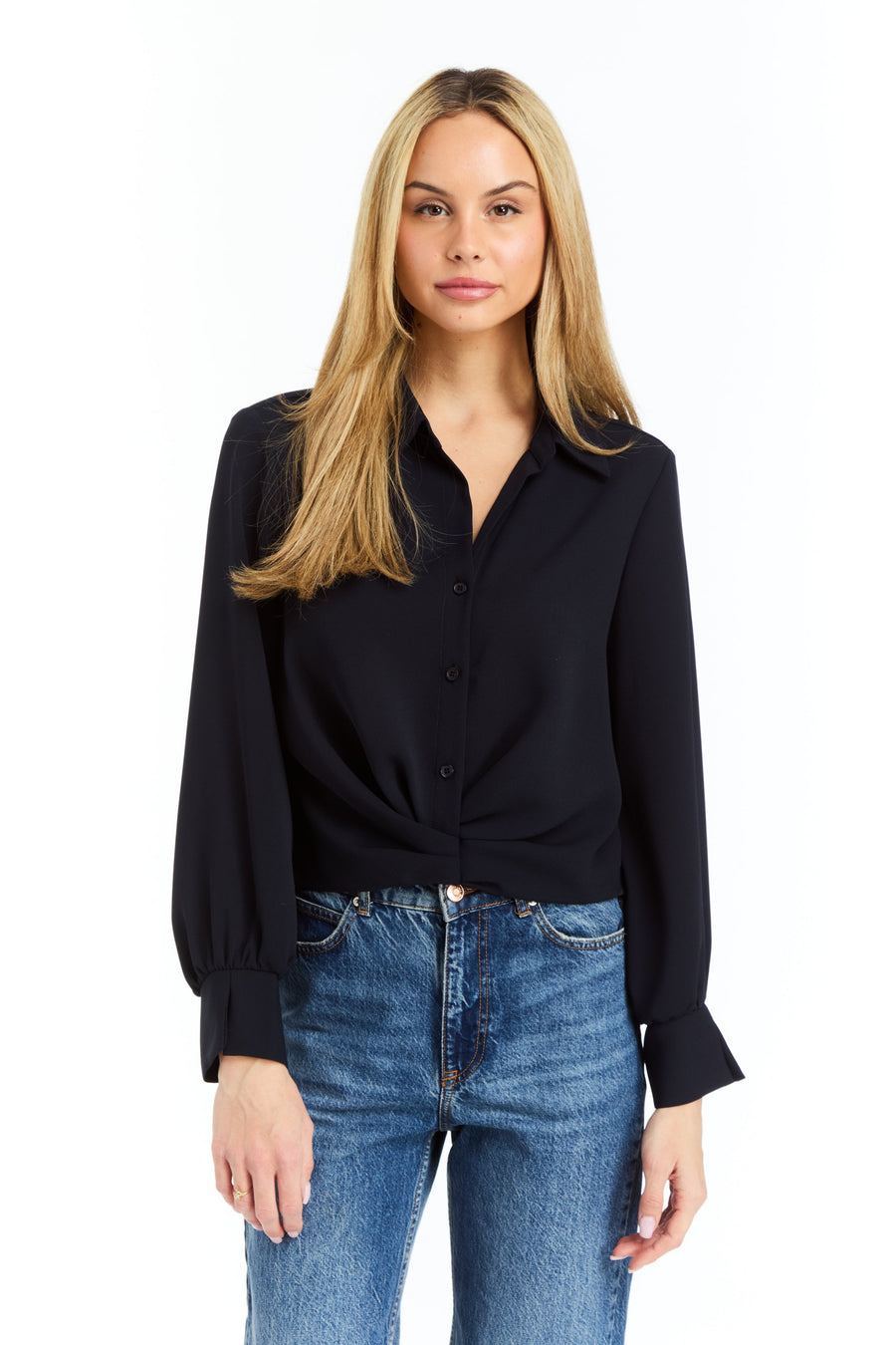 Drew Nick Navy Satin Back Crepe Blouse