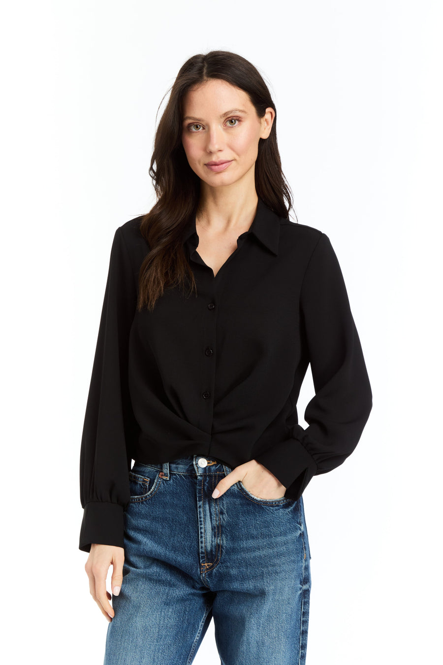 Drew Nick Black Satin Back Crepe Blouse