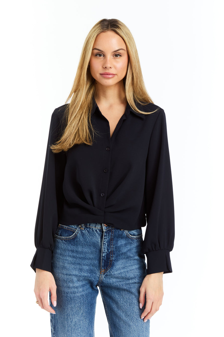 Drew Nick Navy Satin Back Crepe Blouse