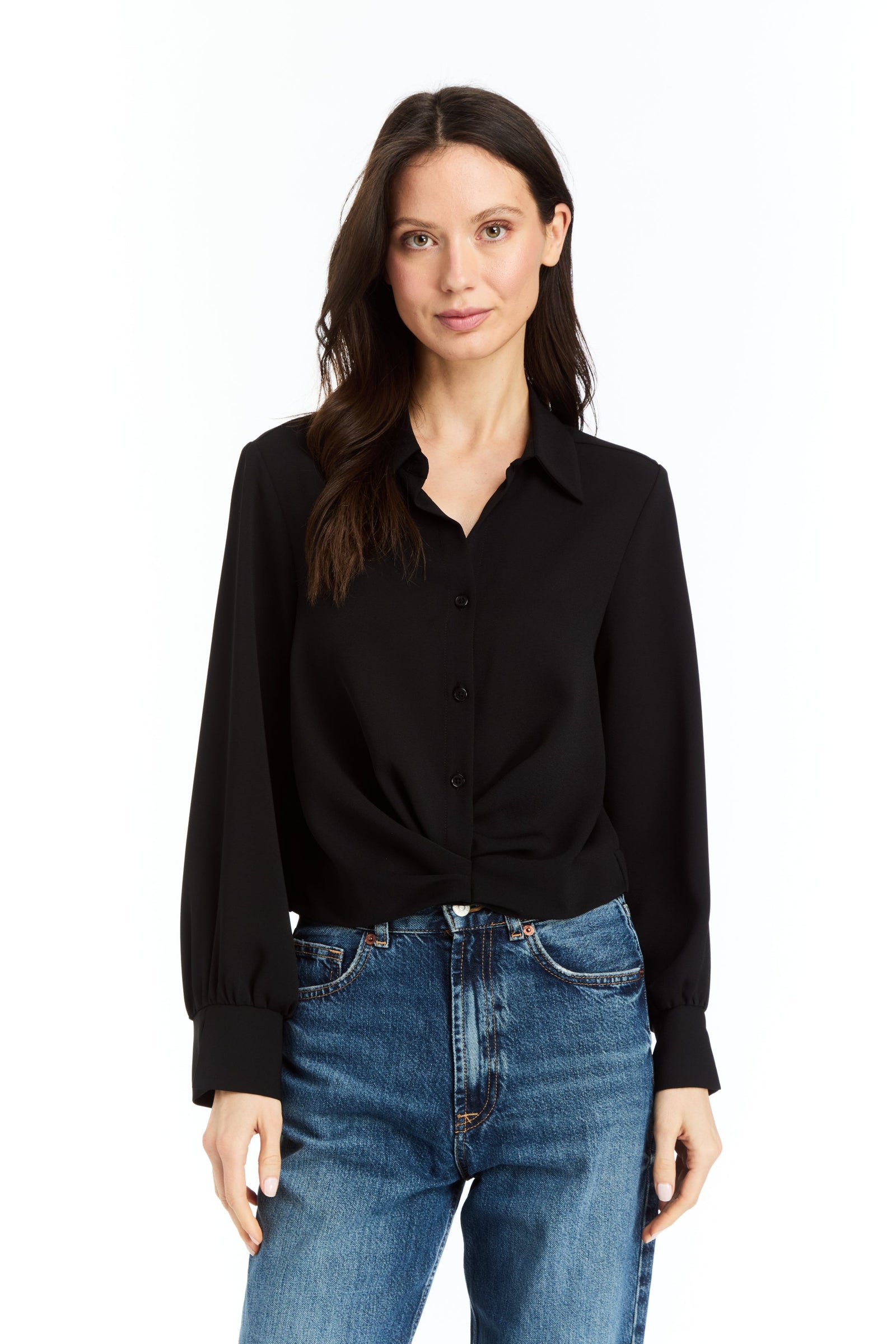 Drew Nick Black Satin Back Crepe Blouse