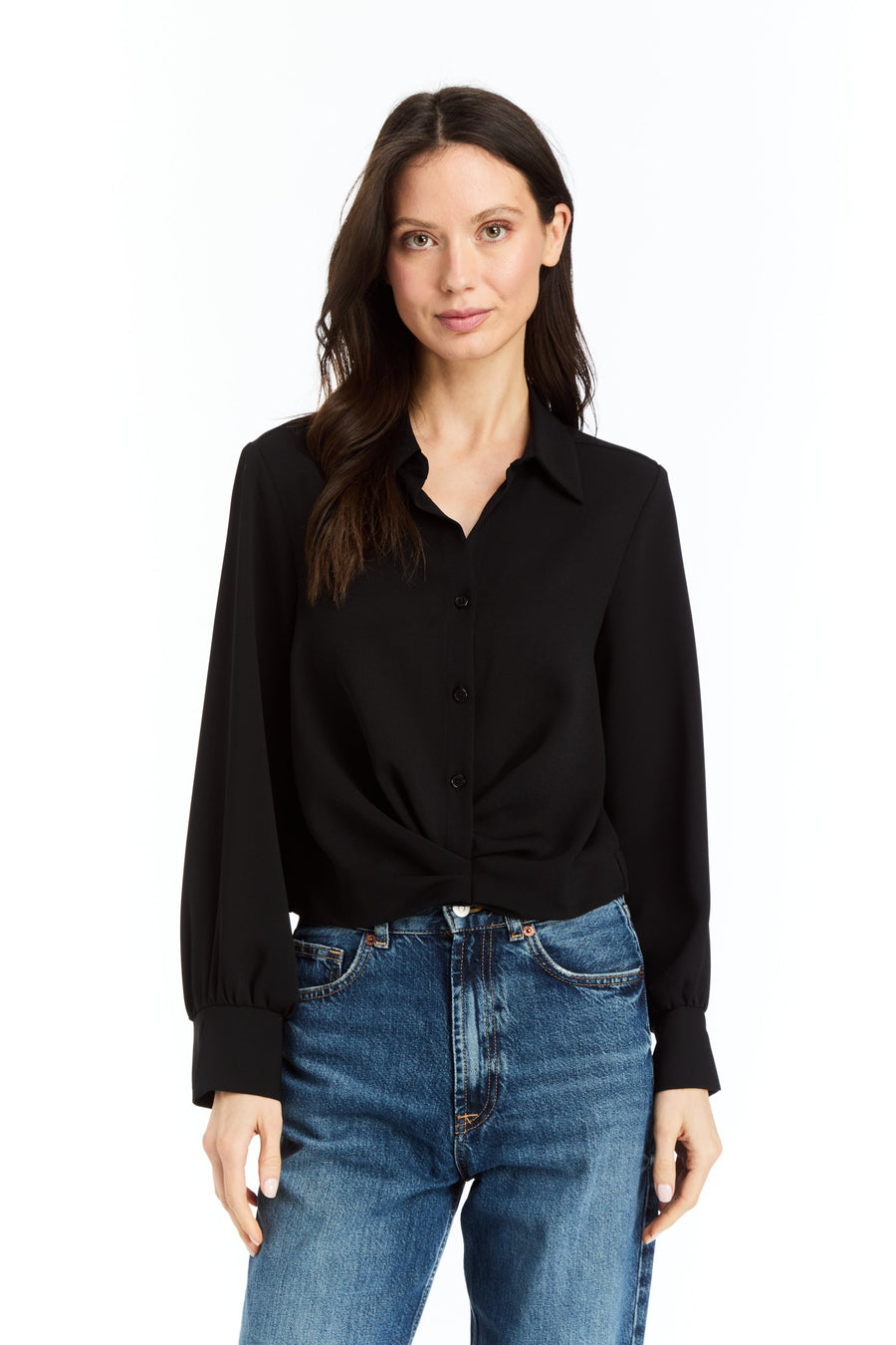 Drew Nick Black Satin Back Crepe Blouse