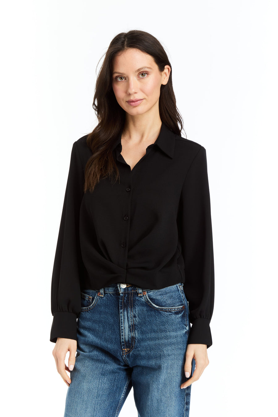 Drew Nick Black Satin Back Crepe Blouse