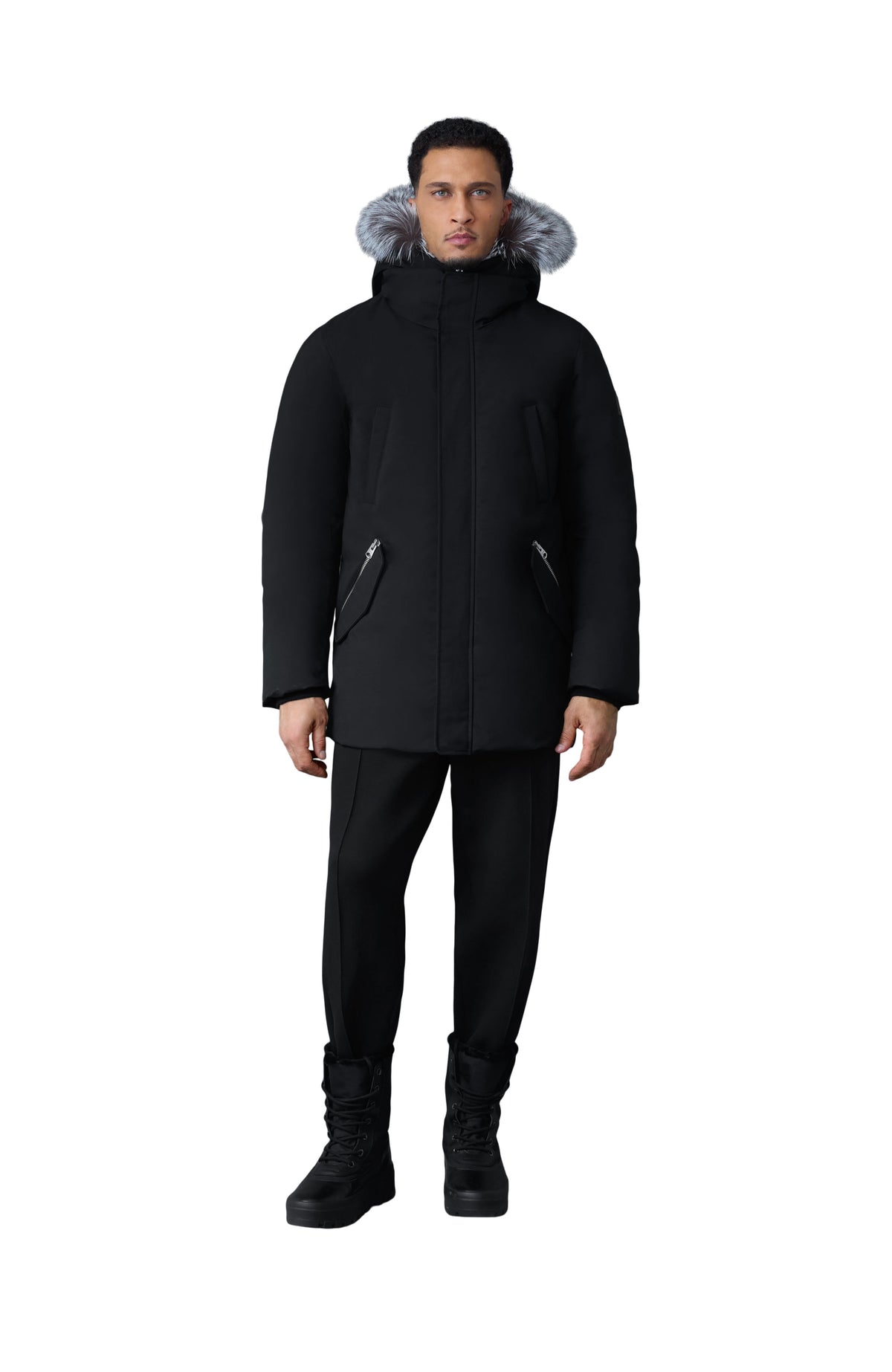 Mackage EDWARD-X 2-in-1 down parka with hooded bib and silver fox fur