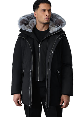Mackage EDWARD-X 2-in-1 down parka with hooded bib and silver fox fur