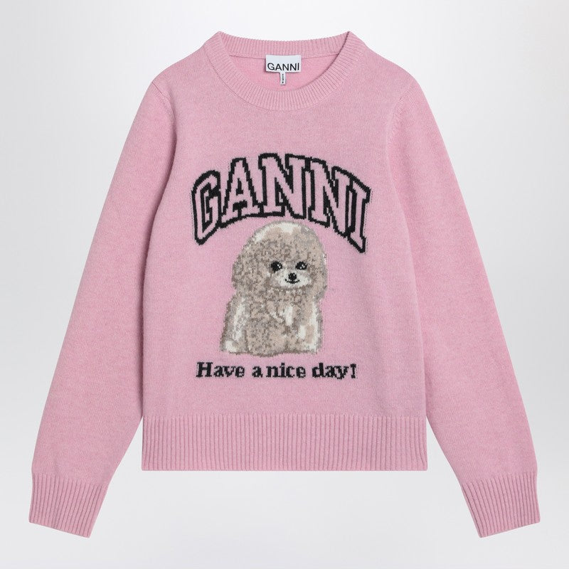 GANNI Pink sweater with poodle