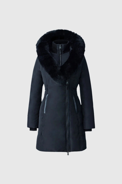 Mackage KAY-BX Down coat with blue fox fur Signature Mackage Collar
