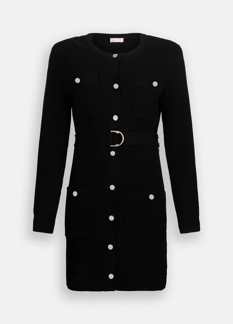 Liu Jo Milano Black Short Knit Dress | Women’s Viscose-Blend Belted Mini Dress