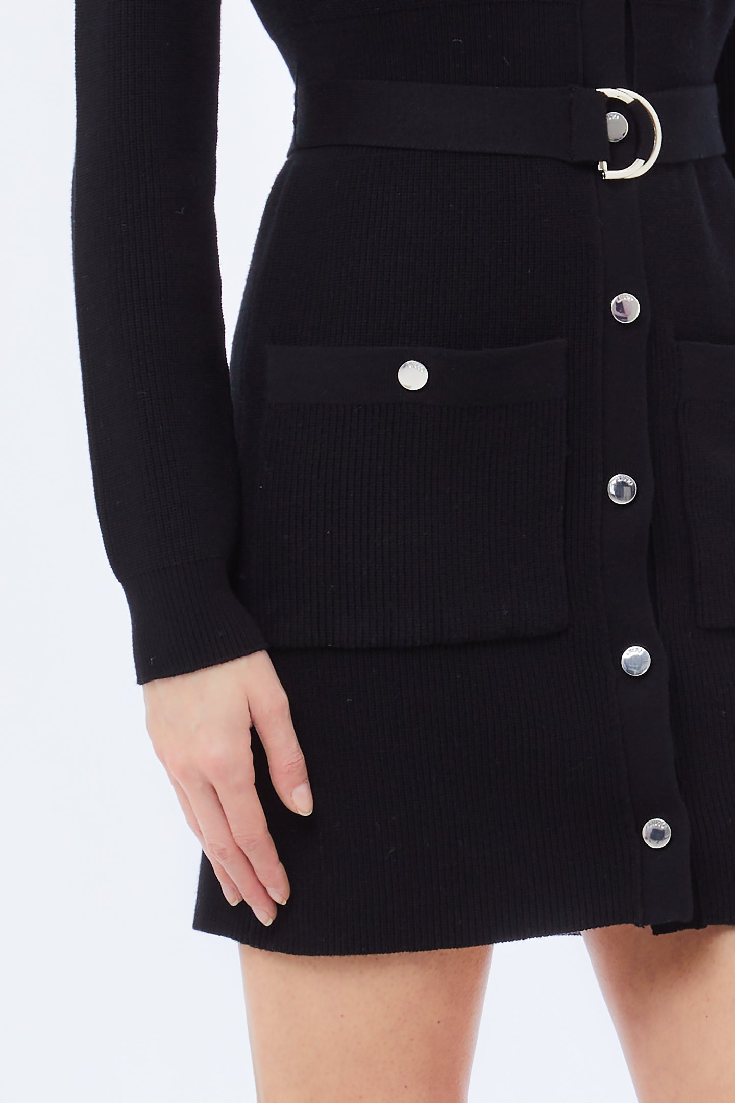 Liu Jo Milano Black Short Knit Dress | Women’s Viscose-Blend Belted Mini Dress