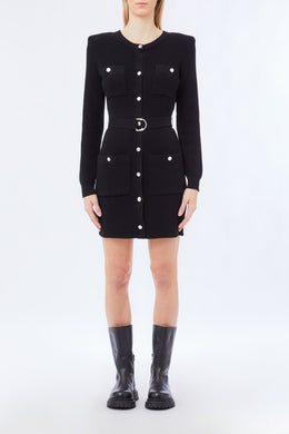 Liu Jo Milano Black Short Knit Dress | Women’s Viscose-Blend Belted Mini Dress