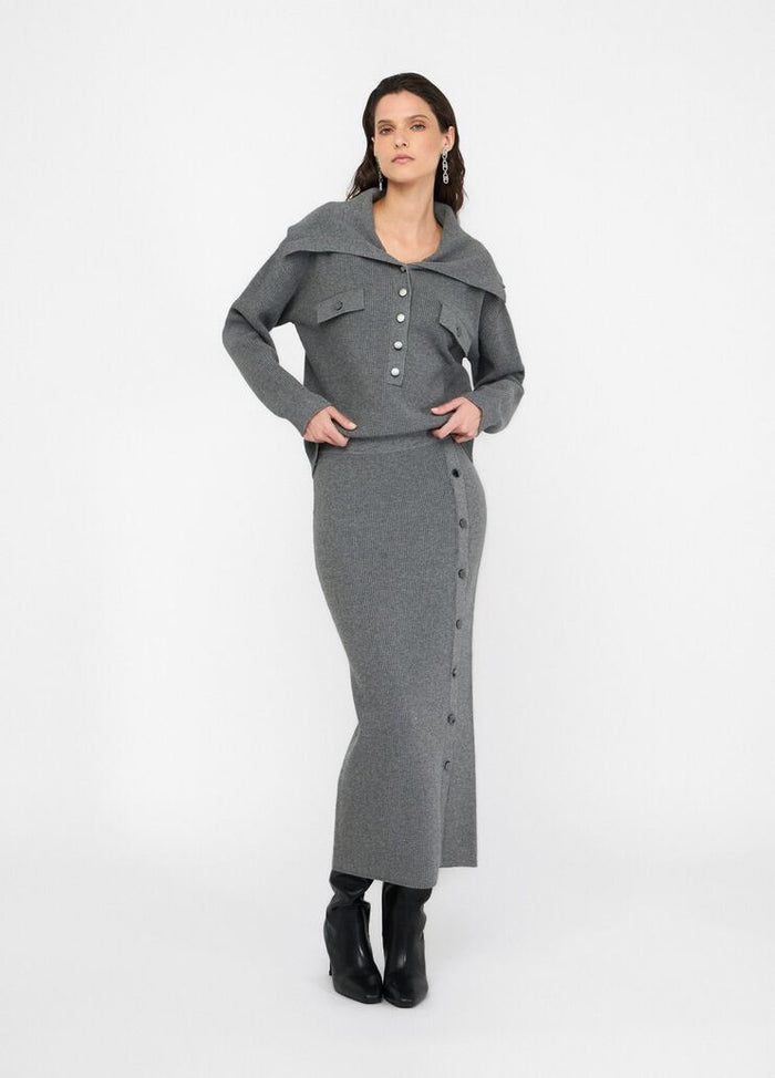 Liu Jo Milano Grey Fisherman’s Rib-Knit Skirt
