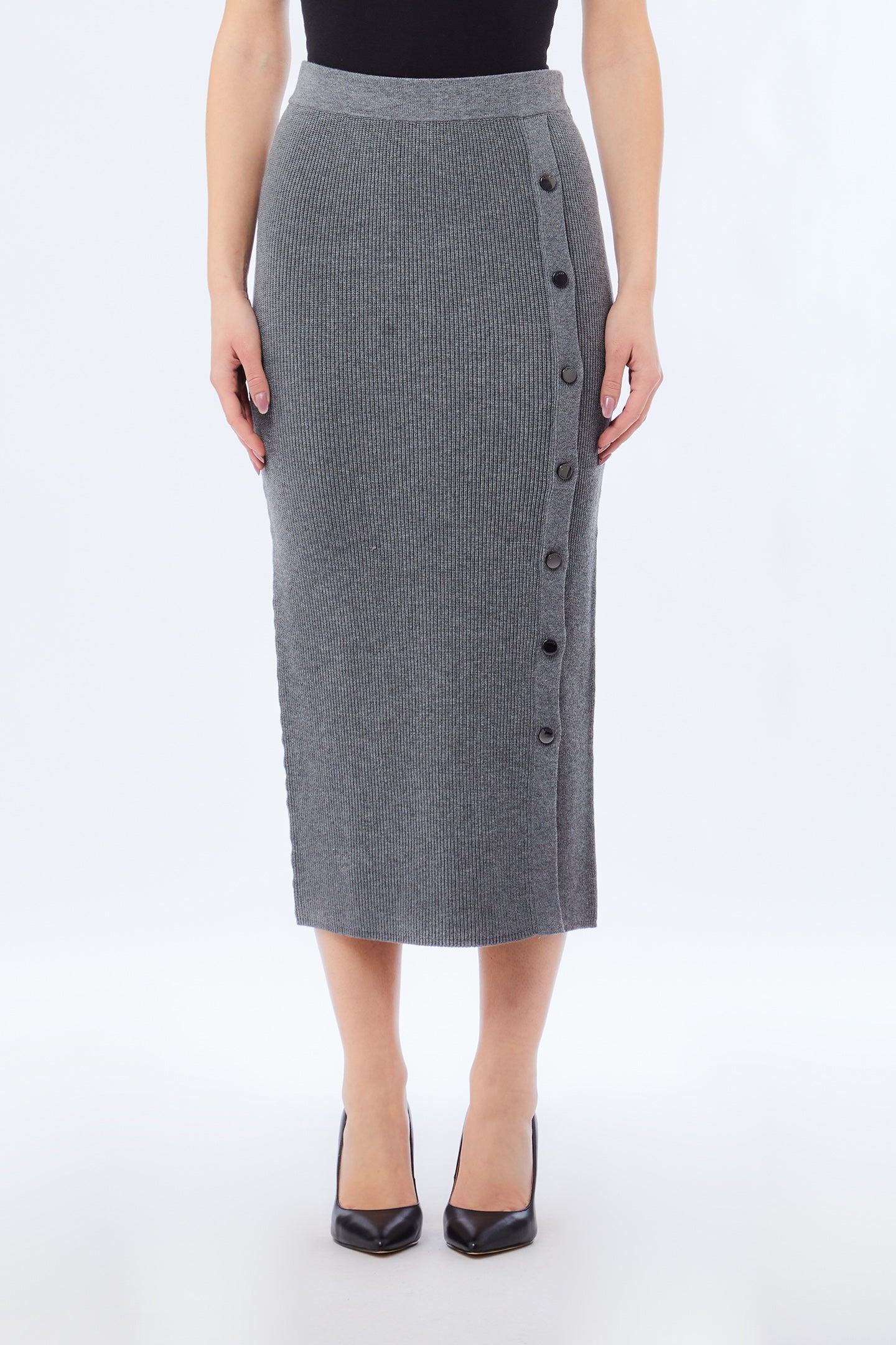 Liu Jo Milano Grey Fisherman’s Rib-Knit Skirt