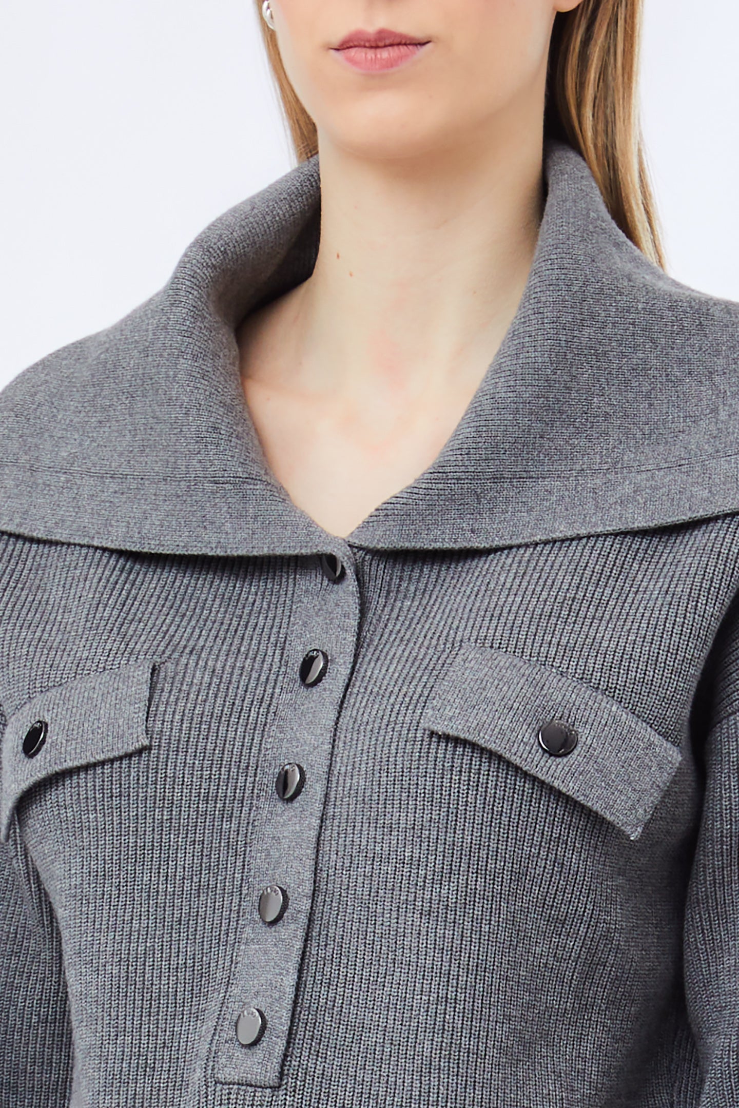 Liu Jo Milano Grey Rib-Knit Jumper