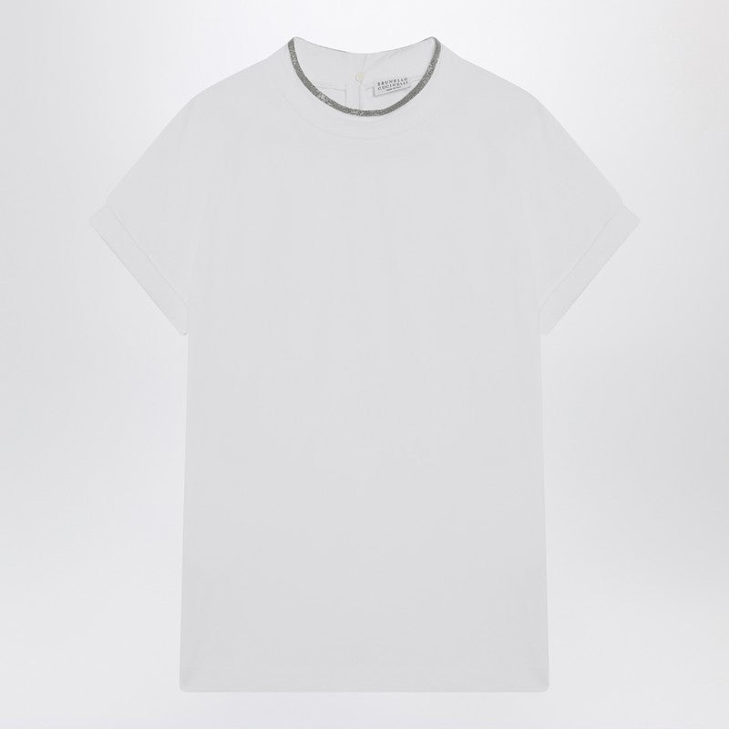 Brunello Cucinelli White crew-neck T-shirt with pendant