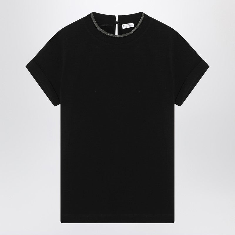 Brunello Cucinelli Black crew-neck T-shirt with pendant