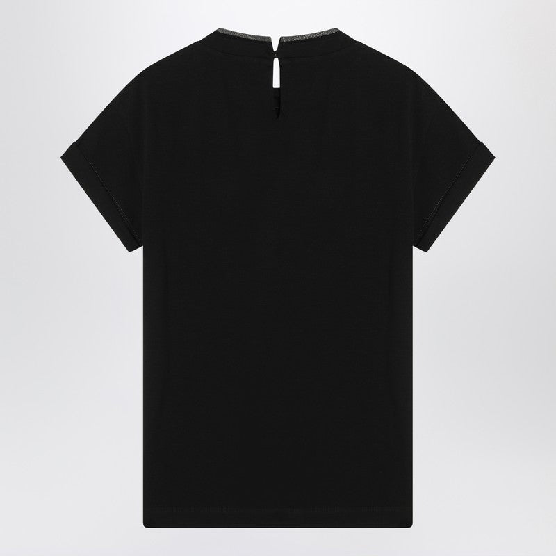 Brunello Cucinelli Black crew-neck T-shirt with pendant