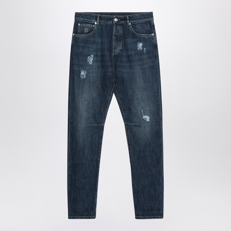 Brunello Cucinelli Washed blue jeans with rips
