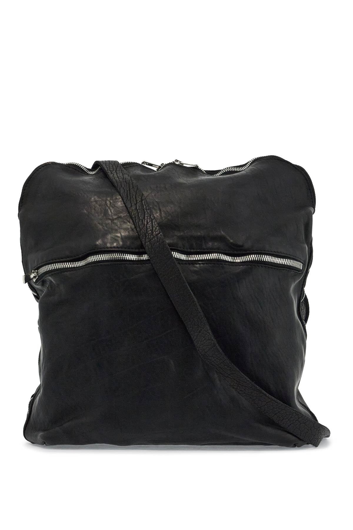 Guidi black horse leather crossbody bag with adjustable strap