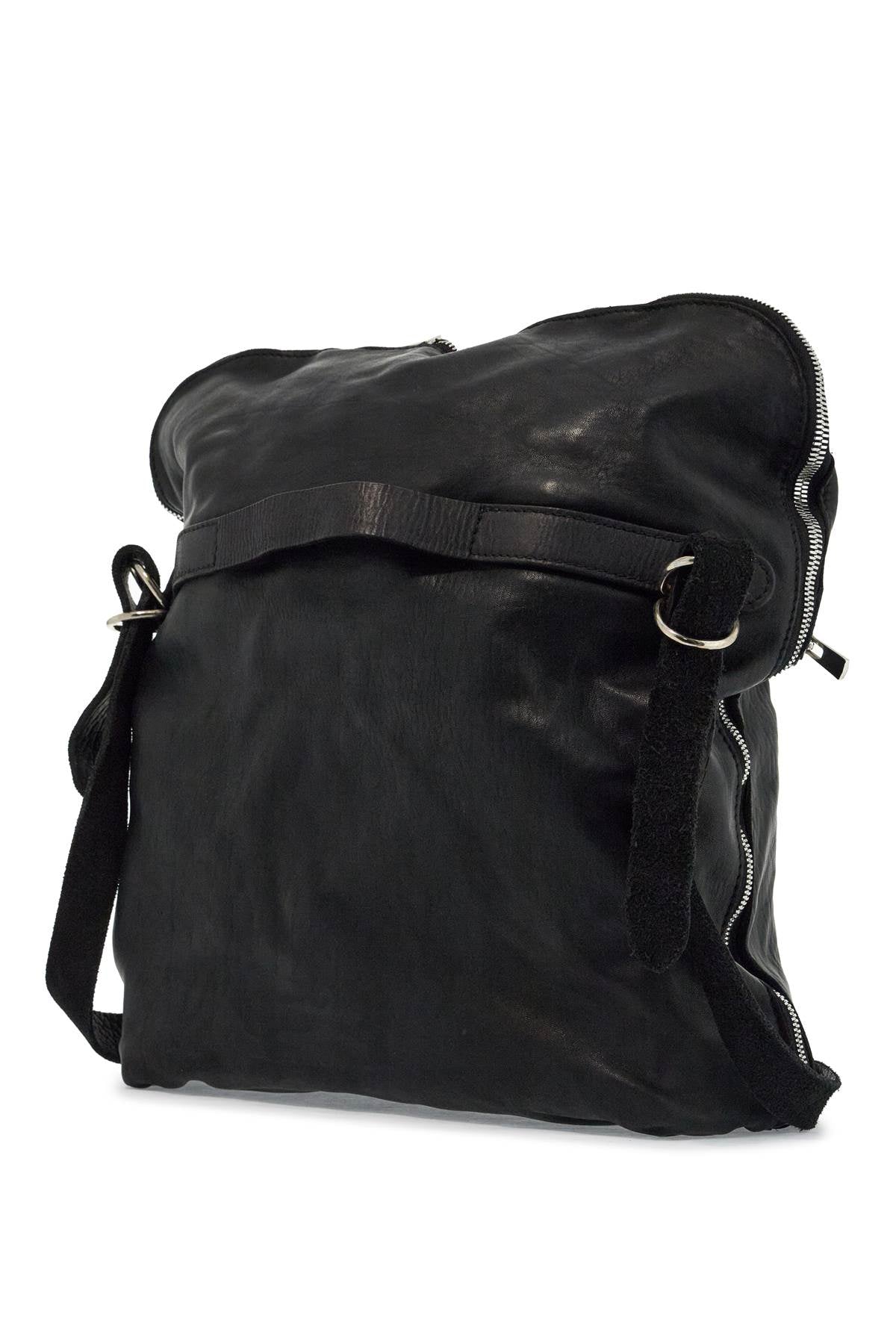 Guidi black horse leather crossbody bag with adjustable strap