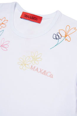 MAX&Co. White Floral Embroidered Cotton T-Shirt