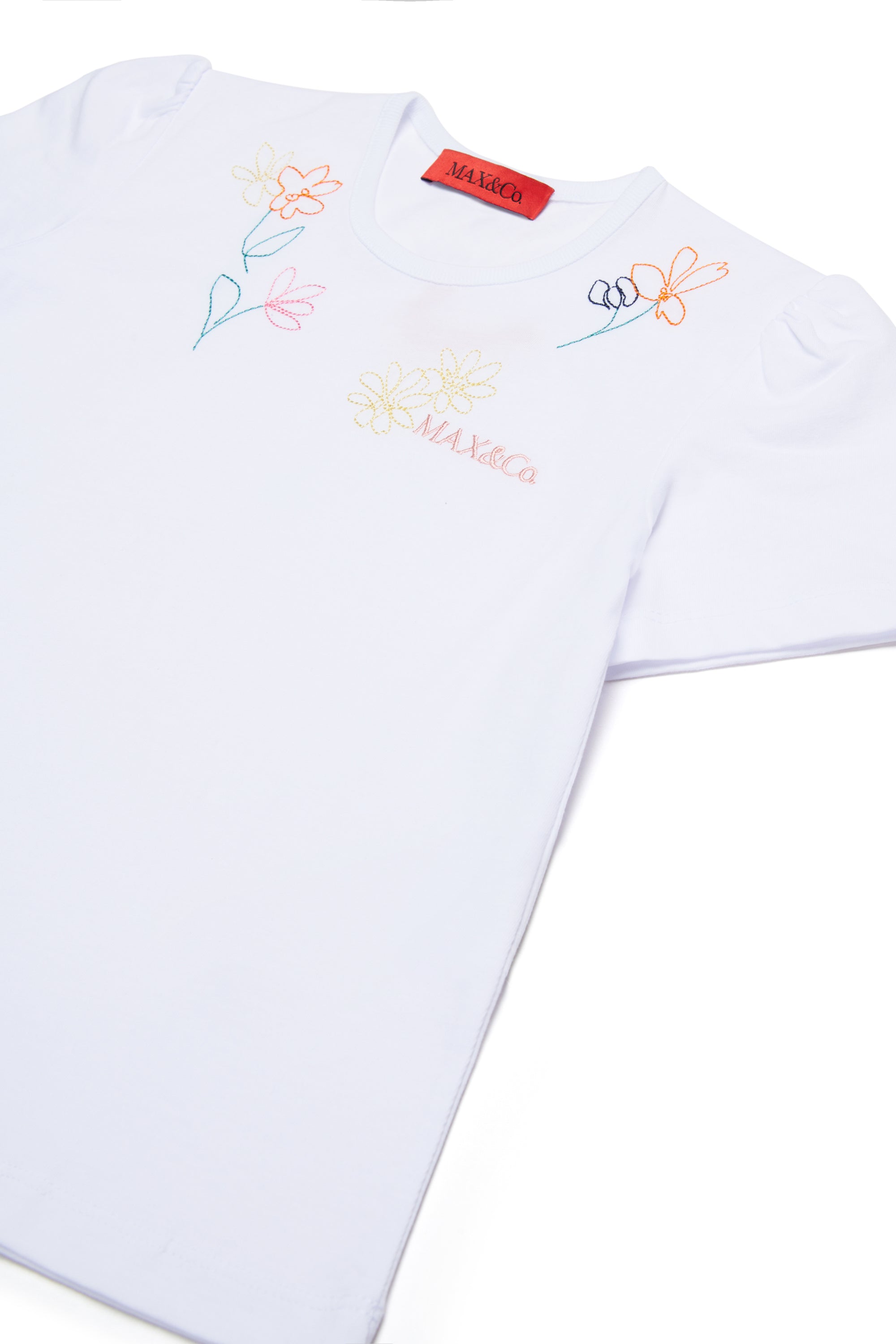 MAX&Co. White Floral Embroidered Cotton T-Shirt