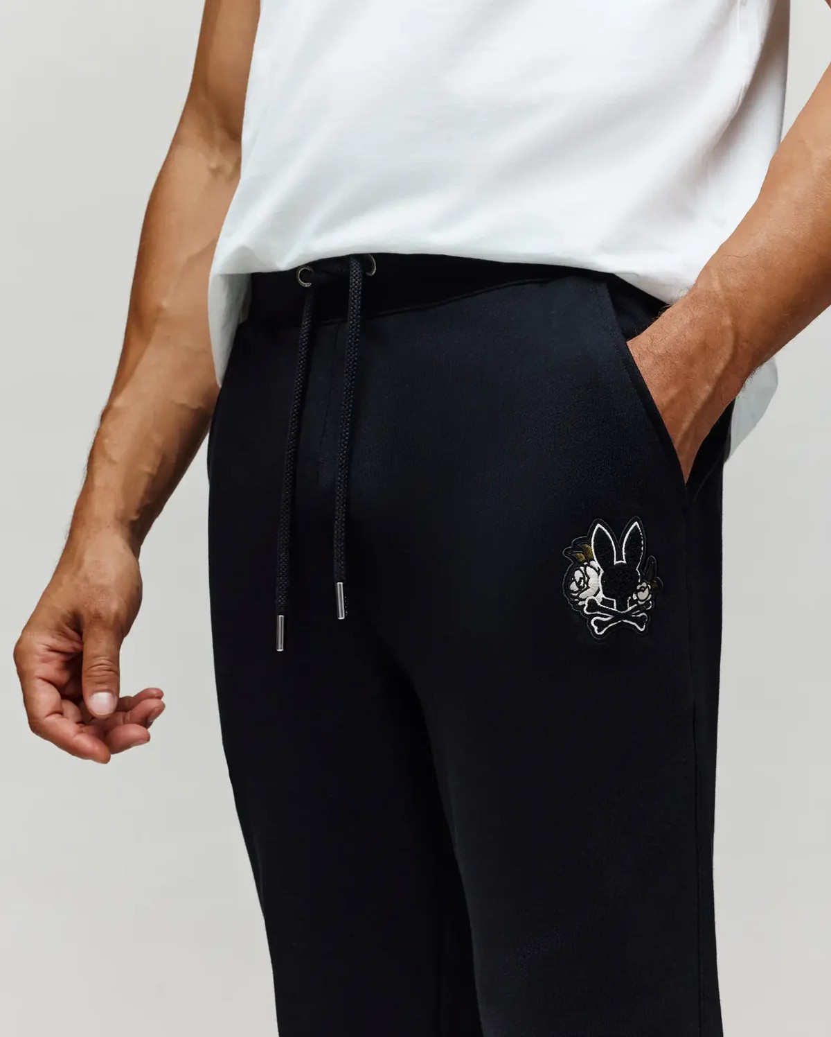 Psycho Bunny Auguste Floral Patch Jogger Pants in Black