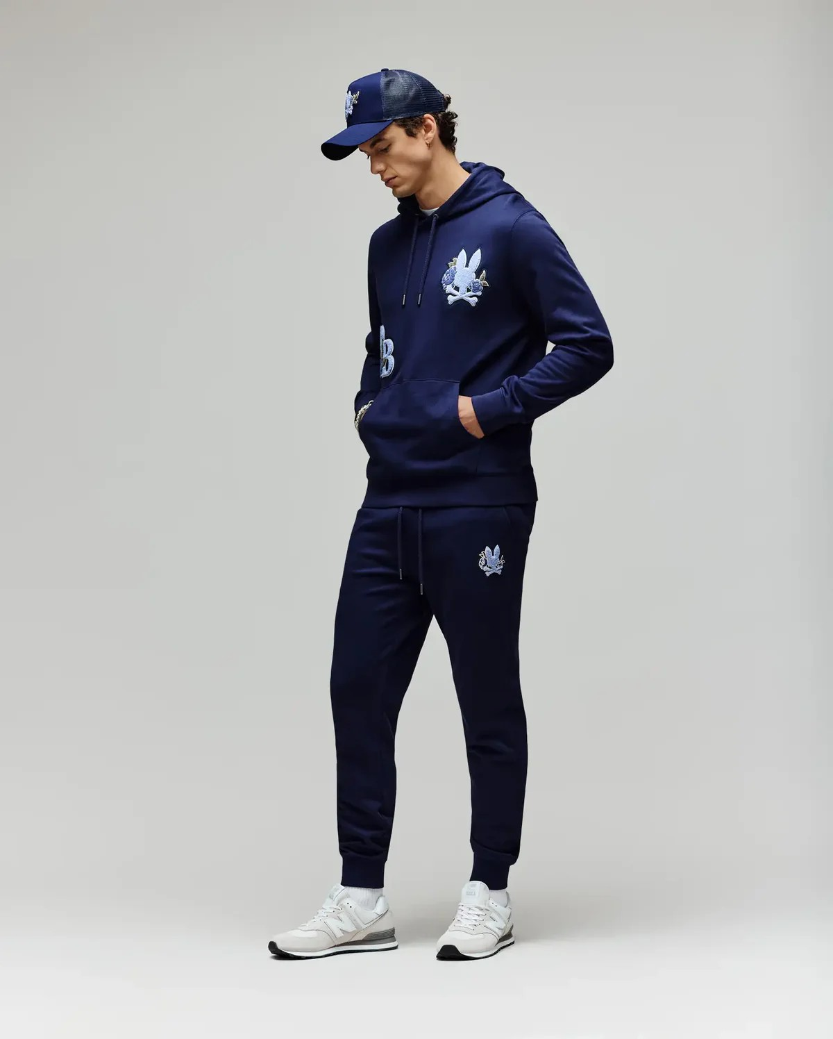 Psycho Bunny Auguste Floral Patch Jogger Pants in Evening Blue