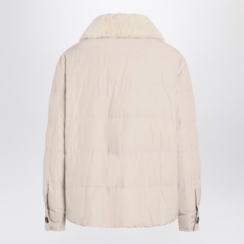 Brunello Cucinelli Light gray jacket with fur collar