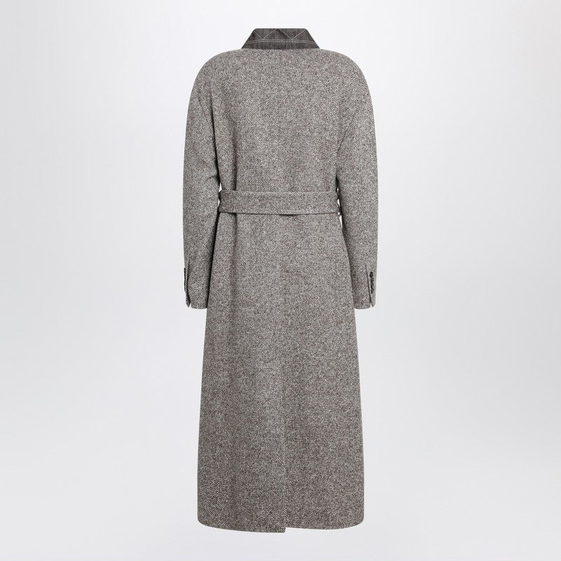 Brunello Cucinelli Brown mélange wool-blend coat with belt