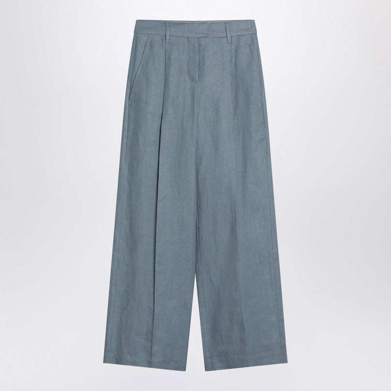 Brunello Cucinelli Wide avio-colored trousers in linen blend