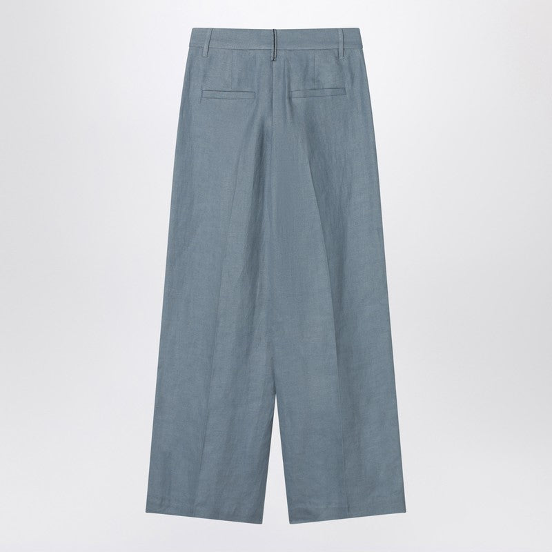 Brunello Cucinelli Wide avio-colored trousers in linen blend