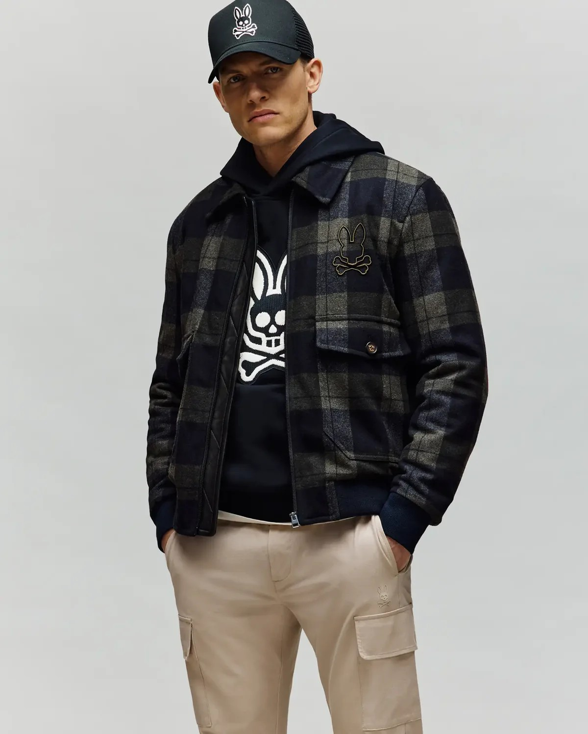 Psycho Bunny Gavin Plaid Bomber Jacket in Dusky Green