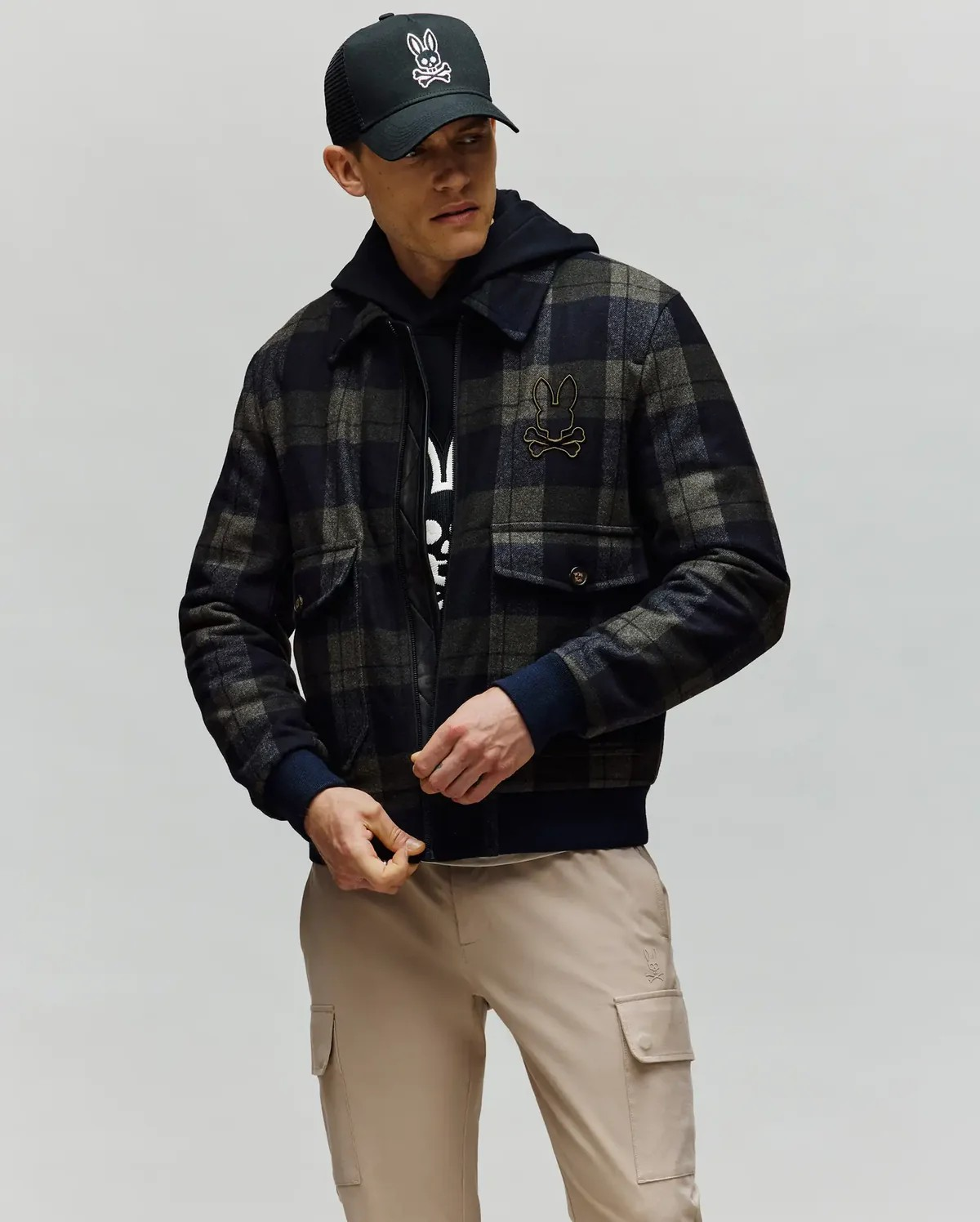 Psycho Bunny Gavin Plaid Bomber Jacket in Dusky Green