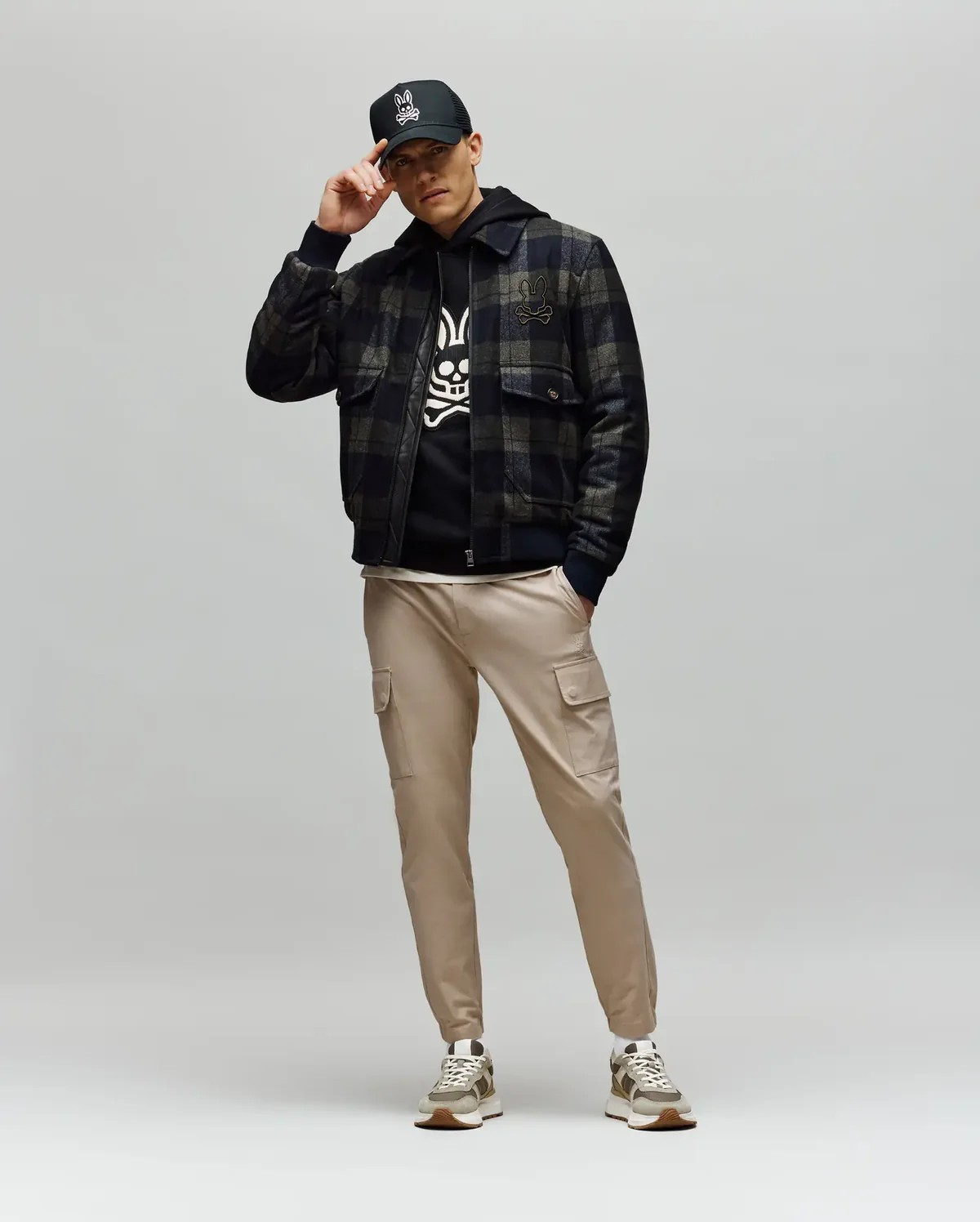 Psycho Bunny Gavin Plaid Bomber Jacket in Dusky Green