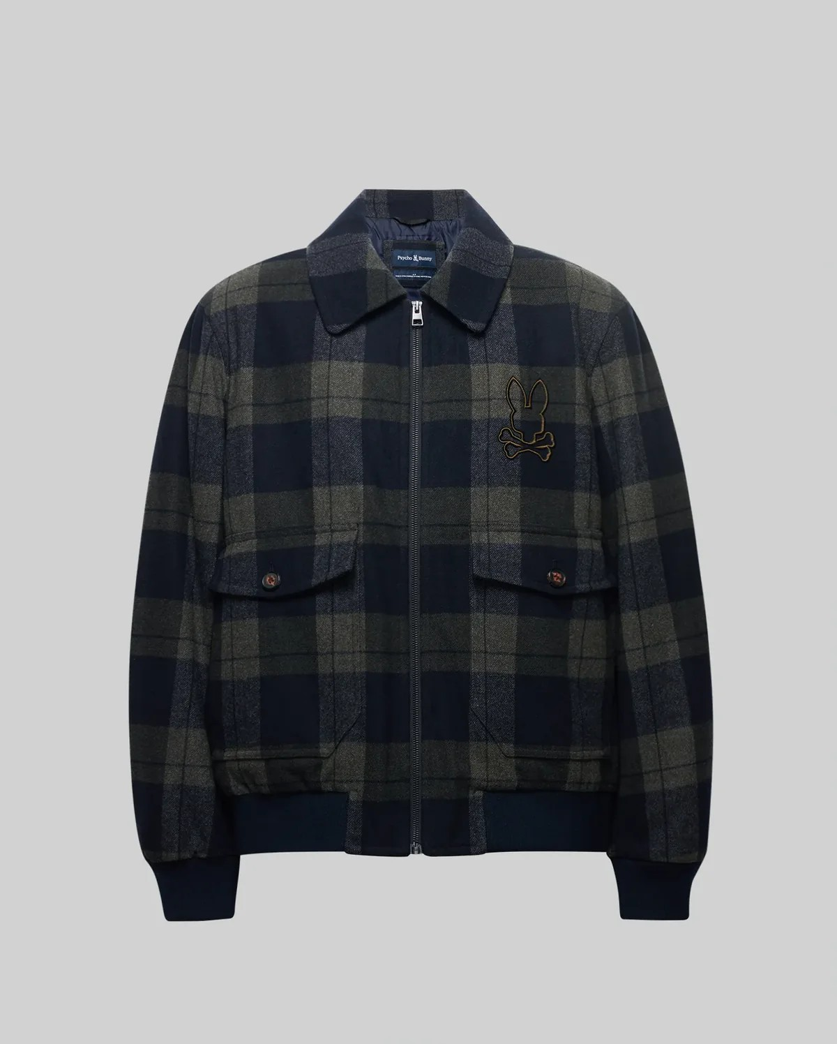 Psycho Bunny Gavin Plaid Bomber Jacket in Dusky Green