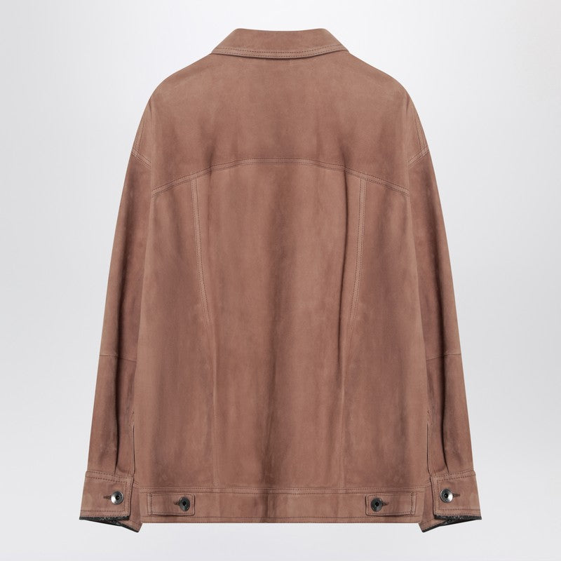 Brunello Cucinelli Brown leather overshirt jacket
