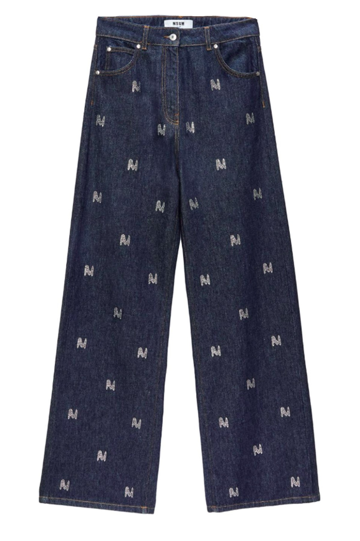 MSGM Rhinestone Logo Monogram Jeans – Blue
